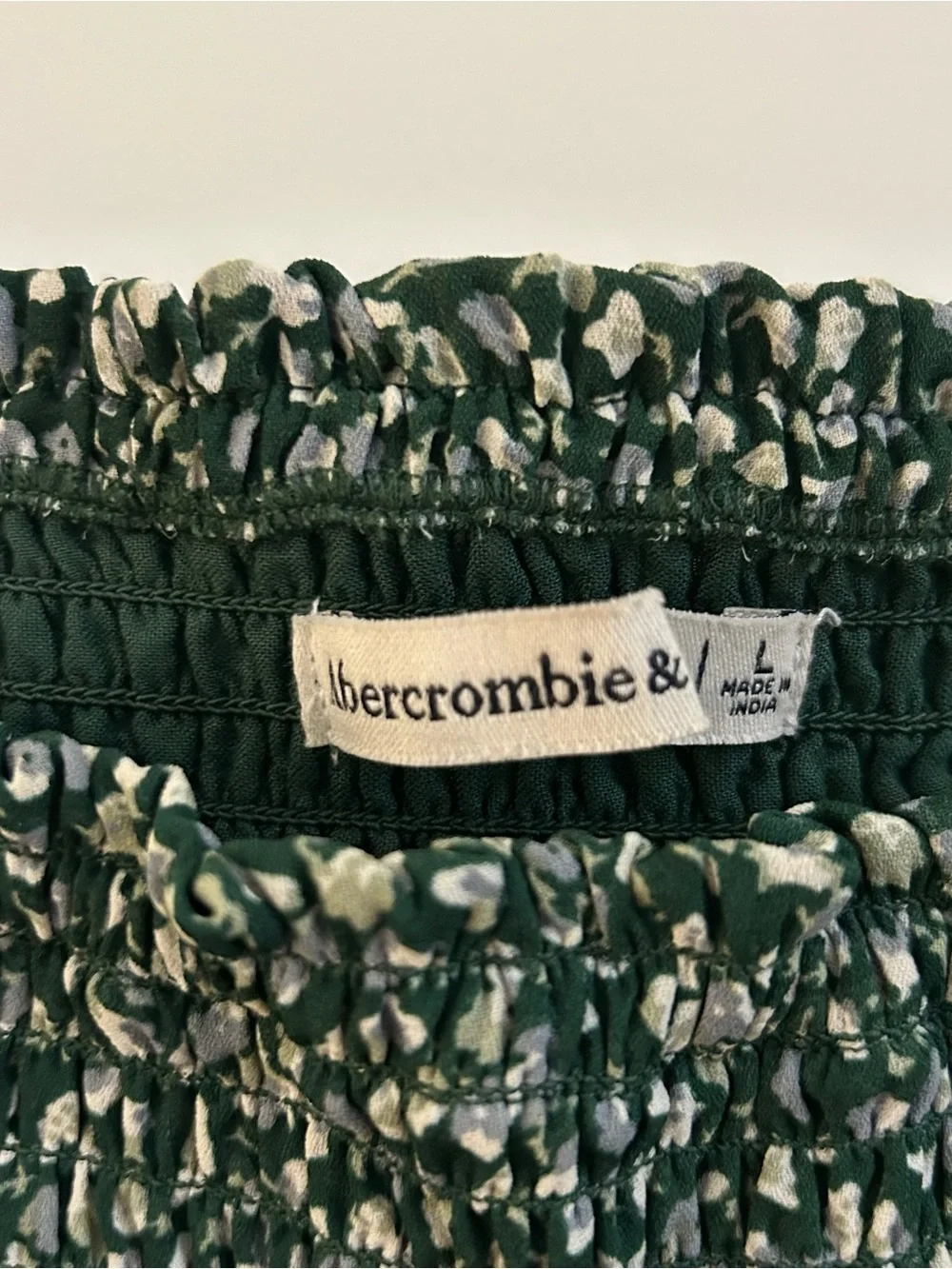 Abercrombie & Fitch Dark Green Floral Smocked Square-Neck Blouse